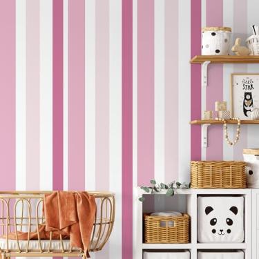 Imagem de Papel De Parede Adesivo Infantil Rosa Quarto De Menina Listras Mágicas