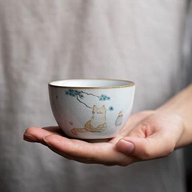 Imagem de PAYNAN Xícara de chá de porcelana para gatos fofos, xícara de chá chinesa de Kung Fu