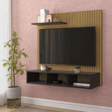 Imagem de LOJAS GK Painel Tv Smart 32 Polegadas Gold Ripado com Nichos Preto/Canela