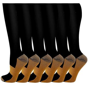 Imagem de Meias de compressão de cobre para homens e mulheres - 6 pares de meias de ajuste de cobre – adequadas para corrida, esportes, enfermeiras, gravidez, voo e viagens, A- Black, L/XL