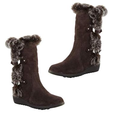 Imagem de Bota de cano médio feminina forrada com bota feminina anabela inverno neve bota preta marrom, Marrom, 6.5
