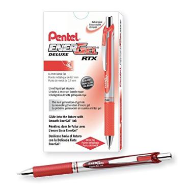 Imagem de Pentel Canetas De Gel Líquido Retráteis Energel™, Ponta Média, 0,7 Mm, Corpo Prateado, Tinta Azul, Embalagem Com 12 Azul, Prata