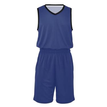 Imagem de Camisa de basquete masculina clássica e shorts uniformes do time hip hop roupas para festa, Azul mineral escuro, XXG