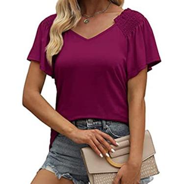 Imagem de Camisa de Manga Curta, Moda Casual Fora do Ombro Camisa Feminina Topo Respirável Cor Pura para Namorar para o Verão (XL)