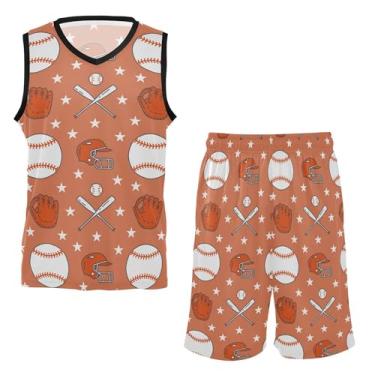 Imagem de Conjuntos curtos de beisebol softball laranja meninos respiráveis roupas de verão para corrida 5T PP, Baseball Softball Sport Game Orange, G
