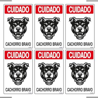 Imagem de Combo 6 Placas De Sinalização Cuidado Cachorro Bravo 20x30 Ekomunike - P-6 F9e