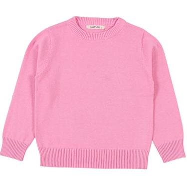 Imagem de Tops altos para meninas tamanho 6 cor sólida pulôver básico suéter de malha feminino suéter de algodão com sutiã de prateleira, Rosa, 12-18 Months