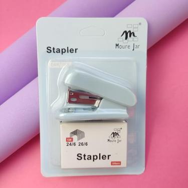 Imagem de Mini Grampeador de Papel com Extrator e Caixa com 320 Grampos - 1 Unidade (Azul)