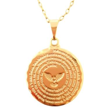 Imagem de Genérico, Colar Cordão Corrente Correntinha Gargantilha Feminina e Pingente Divino Espírito Santo Pai Nosso Banhado a Ouro 18k