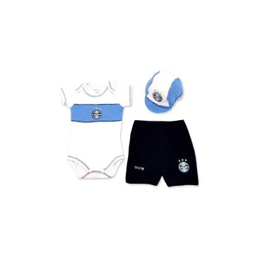Imagem de Kit body, shorts e boné Grêmio, Rêve D'or Sport, Bebê-unissex, Branco/Azul, G