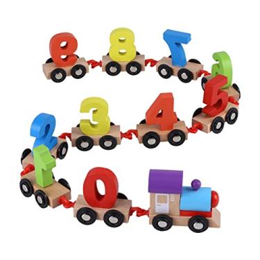 Imagem de Trem de brinquedo de madeira, trem digital 33,46 x 1,18 x 2,36 polegadas Trem de brinquedo para crianças, brinquedos educativos faça você mesmo para brincar e aprender com bebês