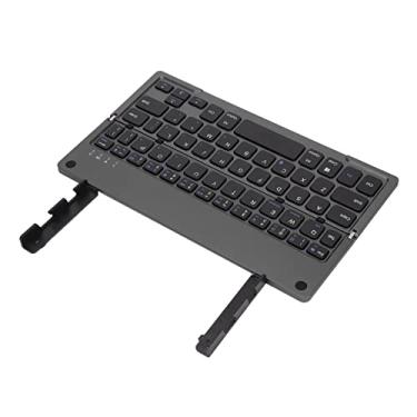 Imagem de Teclado Bluetooth dobrável, teclado portátil sem fio com suporte, teclado de bolso recarregável de 60 teclas para iOS, Win, Android, cinza escuro