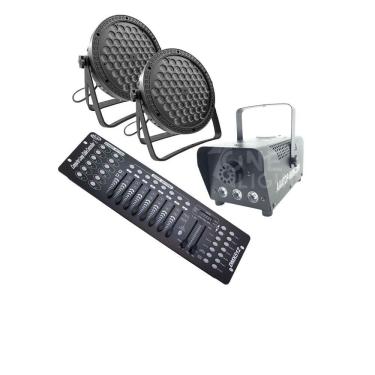 Imagem de Kit 2 Parled Slim 60 Led 3W + Máq Fumaça 600 + Mesa Dmx512