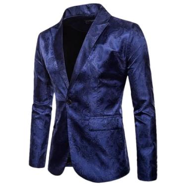 Imagem de Terno masculino para festa de banquete e casamento, blazers, bar, noite, jaqueta masculina brilhante, blazer paisley, blazer social, Azul marinho, Medium