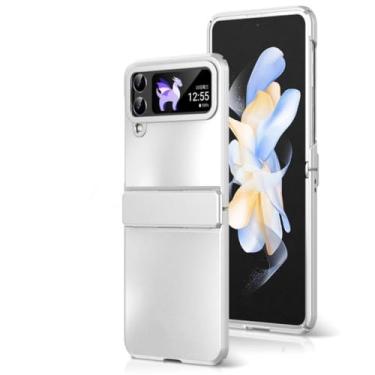 Imagem de Capa revestida para Samsung Galaxy Z Flip 4 3 5 5G ZFlip4 Proteção dobrável à prova de choque capa de telefone de plástico Flip3 Flip4, branco prateado, para z flip 4