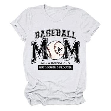 Imagem de Camiseta feminina de beisebol PKDong com estampa de mamãe camisetas gráficas de manga curta gola redonda feminina verão 2024, Branco, G