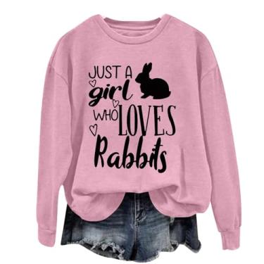 Imagem de Camiseta feminina PKDong Easter Day Just A Girl Who Loves Rabbits estampada casual fofa coelhinho da Páscoa blusa solta, rosa, 3G