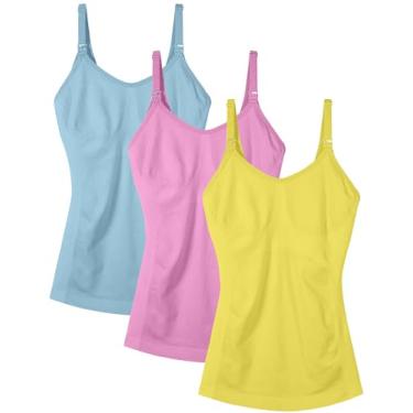 Imagem de Regatas de amamentação para mulheres – camisetas sem costura para gestantes (3 pacotes), Amarelo/Rosa/Azul, M