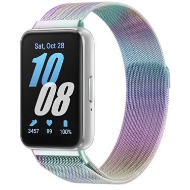 Imagem de Oanux Pulseiras de malha de metal para Samsung Galaxy Fit 3, pulseira de aço inoxidável compatível com Samsung Galaxy Fit 3 para mulheres e homens