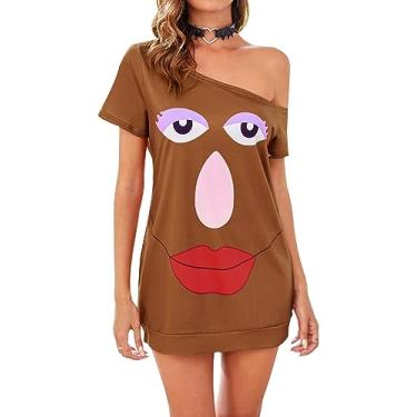 Imagem de KINMIU Túnica feminina de manga curta de Halloween com ombro de fora e vestido mini tops camisas de fantasia, Floral - 1, M