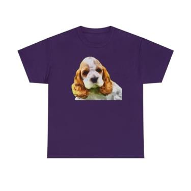 Imagem de Camiseta de algodão pesado unissex Cocker Spaniel 'Hogan', Roxo, G