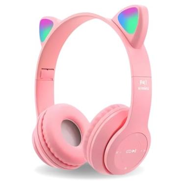 Imagem de Fone De Ouvido Sem Fio Infantil Bluetooth Gatinho Luz Led (Rosa)