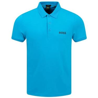 Imagem de BOSS Camiseta polo masculina Paule de algodão turquesa slim fit, Turquesa, P