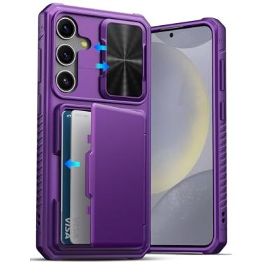 Imagem de ATATOO Capa carteira para Samsung Galaxy S24+ Plus, suporte de cartão integrado (loja de 4 a 5 cartões) e capa de câmera deslizante, proteção de nível militar, capa de silicone resistente para Galaxy