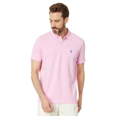 Imagem de U.S. Polo Assn. Camisa polo masculina de piquê de algodão sólido com pequeno pônei, Hora rosa, P