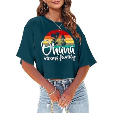 Imagem de CAZYCHILD Camisetas havaianas femininas para sol, sal e areia, coqueiro, verão, praia, estampado, camiseta cropped casual, Verde escuro, M