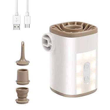 Imagem de Hosioe Bomba de ar elétrica portátil sem fio com luz 3600 mah mini bomba de ar recarregável usb enchimento rápido inflador deflator com 4 bicos para almofadas de dormir infláveis anel de natação brinquedos