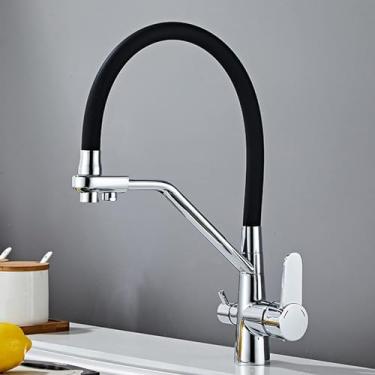 Imagem de Torneira misturadora de cozinha de 3 vias, torneira flexível, pulverizador, purificador de água, torneira 3 em 1, filtro de água de arco alto, torneira purificadora, cromada