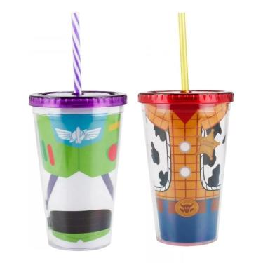 Imagem de Kit 2 Copos C/ Canudo Buzz Lightyear + Woody Toy Story 450ml