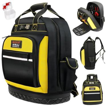 Imagem de AIRAJ PRO Mochila de ferramentas, mochila de ferramentas resistentes de 43 cm com base moldada à prova d'água, mochila de trabalho de eletricista de bolso multiuso durável e industrial e de construção