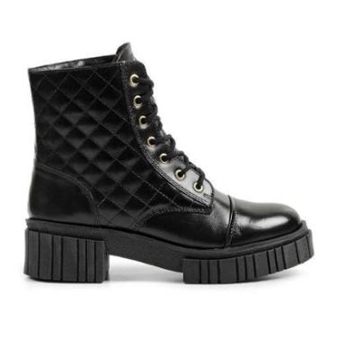 Imagem de Bota Coturno Calprado Couro Matelassê Cadarço Tratorado Feminina-Feminino