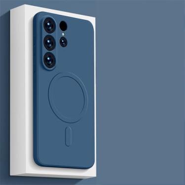 Imagem de Capa de carga magnética sem fio de silicone líquido para Samsung S24 S23 Ultra S22 S21 Plus FE A15 A35 A55 A05S Capa traseira à prova de choque, azul marinho, para Samsung S24