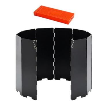Imagem de menolana Protetor de vento para fogão de acampamento, protetor de vento dobrável com bolsa de transporte, 10 placas, proteção contra vento, fogão, para-, Preto