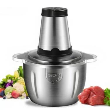 Imagem de Processador Elétrico 3L Inox 220V com 1.200w para Triturar e Moer Alimentos, VAI MONTADO!! AS HELICES CORTANTES IRAO MONTADAS!