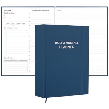 Imagem de Agenda diária e mensal para 2024 ou a qualquer momento – Agenda diária sem data, duas páginas por dia, agenda mensal semanal com horários por hora, organizador perfeito para sua vida, 21 x 28 cm, azul