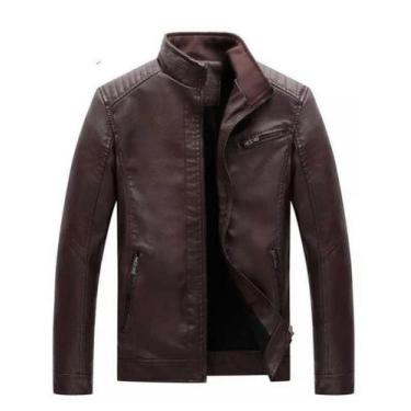 Imagem de Jaqueta Couro masculina moderna resistente marrom - Vmong, Marrom, P