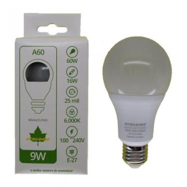 Imagem de Lâmpada LED Bulbo A60 9W E27 6000K Luz Branca Fria Bivolt Ecolume