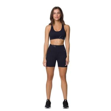 Imagem de Shorts Canelado Sem Costura Academia Fitness Selene, GG, Preto