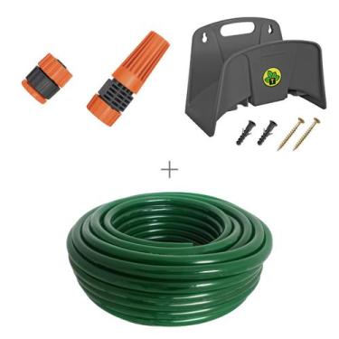 Imagem de Kit mangueira siliconada 20m para jardim verde com esguicho e engate r