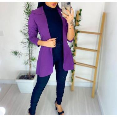 Imagem de Blazer Maxi Alongado Neopreme Feminino Acinturado Moda Tendência Diver