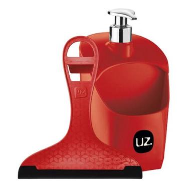 Imagem de Kit Dispenser Porta Detergente E Esponja + Rodinho De Pia Uz, Vermelho