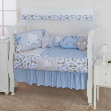 Imagem de Kit de berço quarto de bebe bordado completo doce nuvem com mosquiteir