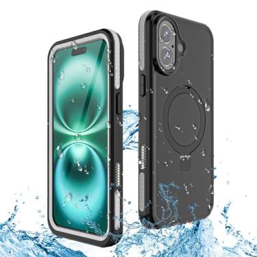 Imagem de W7ETBEN Capa à prova d'água para iPhone 16 Plus, [suporte invisível e protetor de tela embutido] [IP68 debaixo d'água] [à prova de quedas] Capa protetora à prova de choque para iPhone 16 Plus de 6,7