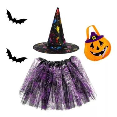 Imagem de Fantasia Bruxinha Menina Infantil Hallowen Festas Temáticas Saia de Tu
