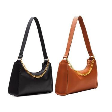 Imagem de Kit 2 Bolsas Femininas Baguetes Lisas Pequenas Correntes de Ombro e de