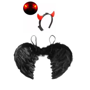 Imagem de Asa Anjo Negro Fantasia Halloween Malévola Tiara Diabinha - RPires, Di